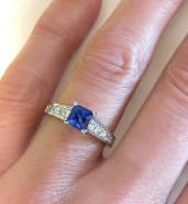 Premium Quality Princess Cut Blue Sapphire and Diamond Rings in 14k white gold