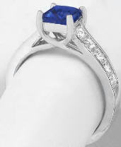 Natural Princess Cut Sapphire and Diamond Engagement Rings in 14k white gold