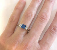 Genuine Princess Cut Blue and White Sapphire Ring in 14k white gold