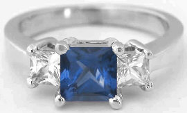 Princess Cut Blue and White Sapphire Ring in 14k white gold