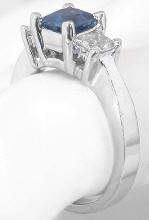 Natural Princess Cut Blue and White Sapphire Ring in 14k white gold