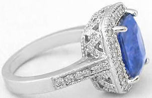 Untreated Ceylon Unheated Blue Sapphire and Diamond Ring in 14k white gold