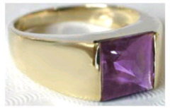 Buff Top Amethyst Tank Rings in 14k yellow gold