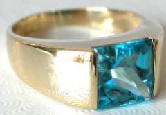 Blue Topaz Tank Ring in 14k yellow gold