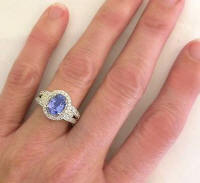 Tanzanite and Diamond Halo Engagement Rings in 14k white gold