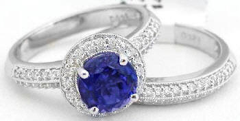 Halo pave tanzanite (aaa grade) (highest grade) band ring in 14k white gold