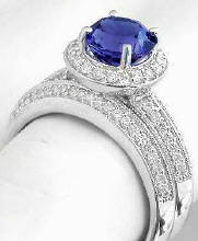 Tanzanite and Diamond Halo Engagement Ring and Diamond Wedding Band in 14k