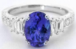2.71 carat Oval Tanzanite and Diamond Ring in 14k white gold