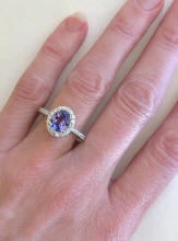 Natural Oval Tanzanite and Diamond Halo Rings in 14k Gold