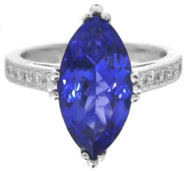 3.88 carat Marquise Shape Tanzanite and
Diamond Ring in 14k white gold
