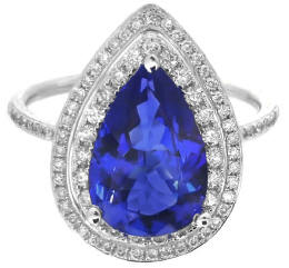 3.05 ctw Pear Shape Tanzanite and Diamond Ring in 14k