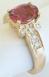 Oval Pink Tourmaline Diamond Rings in 14k yellow gold