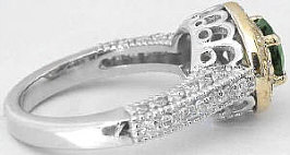 East West Set Green Tourmaline Diamond Rings in 14k yellow gold