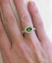 Green Tourmaline and Diamond Rings in 14k yellow gold