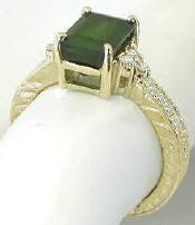 Antique Style Green Tourmaline Engagement Ring in 14k