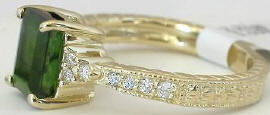 Green Tourmaline Engagement Rings in 14k Yellow Gold
