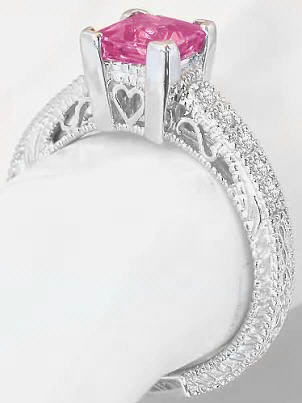 Princess Pink Tourmaline Engagement Ring with Matching Contoured Band