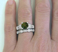 Green Tourmaline Diamond Engagement Ring and Wedding Ring