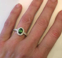 Green Tourmaline and Diamond Rings with Scalloped Design