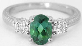 Green Tourmaline 3 Stone  Rings