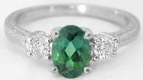 Vintage Green Tourmaline and Diamond Engagement Ring in 14k white gold