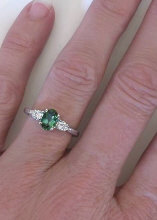 Green Tourmaline and Diamond Ring with Engraving