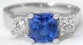 Three Stone Blue Sapphire Engagement Ring