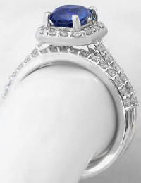 Unheated Ceylon Sapphire and Diamond Engagement Ring in 14k white gold