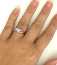 Ideal Cut Diamond and Trillion Pink Sapphire Engagement Ring in 14k white gold