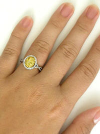 Natural Yellow Sapphire Double Halo Engagement Ring in 14k White Gold