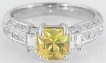 Unheated Ceylon Yellow natural Sapphire and Diamond Ring in 14k white gold