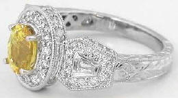 Oval Yellow Sapphire Baguette Round Diamond Ring in 14k white gold
