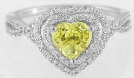 1.55 carat Heart Shape Yellow natural Sapphire and Diamond Ring in 14k white gold