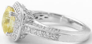 Ornate Design Unheated Yellow Sapphire and Diamond Ring in 14k