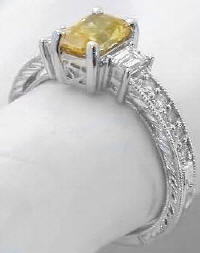 Vintage Style Radiant Cut Yellow Sapphire Baguette Diamond Engagement Ring
