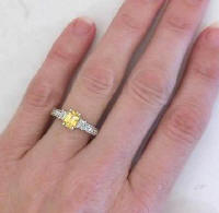 Radiant Cut Yellow Sapphire Baguette Diamond Engagement Ring with Vintage Styling