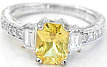 Radiant Emerald Cut Yellow Sapphire Engagement Ring with Baguette Diamonds white gold