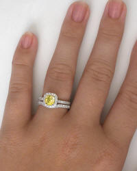 Cushion Cut Yellow Sapphire Diamond Halo Engagement Ring