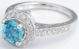 Blue Zircon Rings and Diamond Halo Ring in 14k White Gold