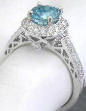 Round Blue Zircon Rings in 14k White Gold