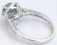 Blue Zircon and Diamond Halo Rings with Lattice Gallery  in 14k White Gold