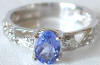 Tanzanite Ring with Leaf Design Band in 14k white gold