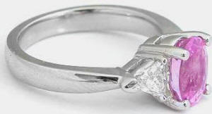 Pastel Pink Sapphire and Trillion Diamond Ring in Platinum