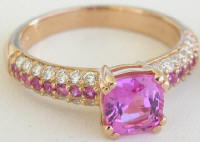 Cushion Pink Sapphire and Diamond Engagement Rings in 14k Rose Gold