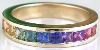 Princess Cut Rainbow Sapphire Ring