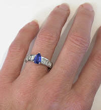 Fine Quality Pear Shape Ceylon Blue Sapphire and Diamond Ring in 14k white gold