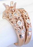 Antique Diamond Engagement Semi Mount and Matching Band