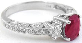 Burmese Ruby and Oval Diamond Ring in 14k white gold
