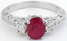 1.59 ctw Burmese Ruby and Oval Diamond Ring in 14k white gold
