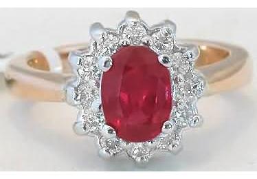 Natural Genuine Ruby and Diamond Halo Ring in 14k white and yellow gold